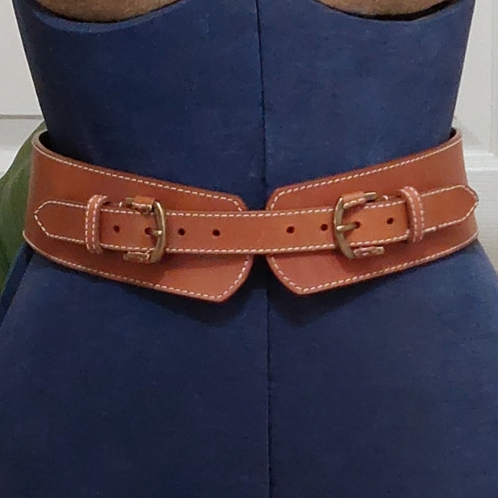 Vintage Brown Double-Buckle Waist Belt Size Small